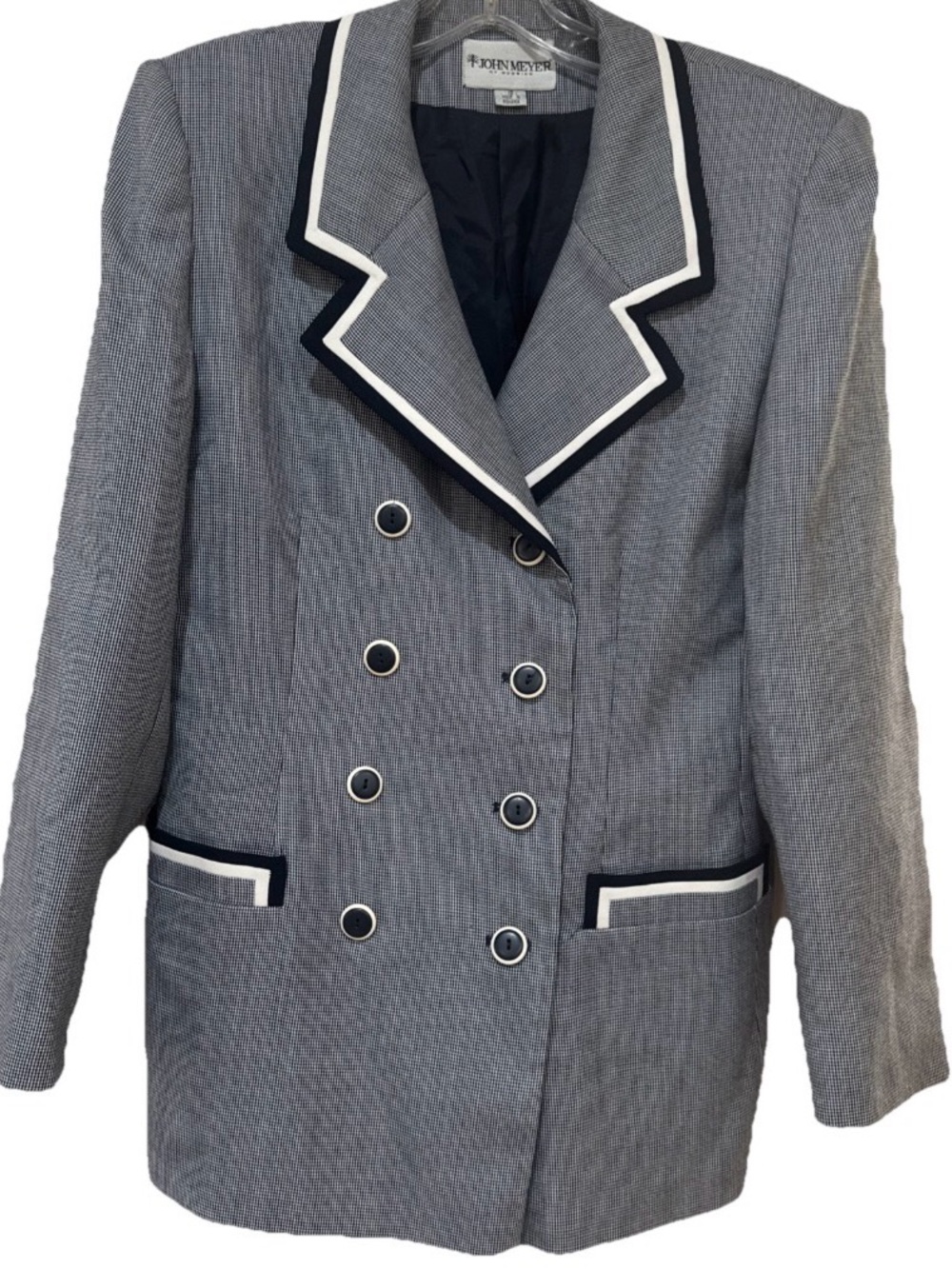 Vintage John Meyer of Norwich Navy & White Houndstooth Blazer Size 12